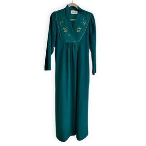Vintage Vanity Fair Velour Green House Coat Robe Sz 10 Barbiecore Zip Gold